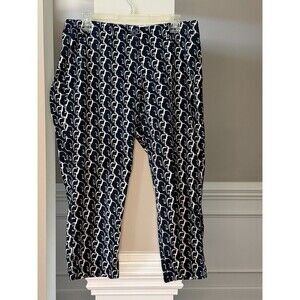 Crown and Ivy Womens Capri Pants Navy Blue & White Elephant Print Sz 10